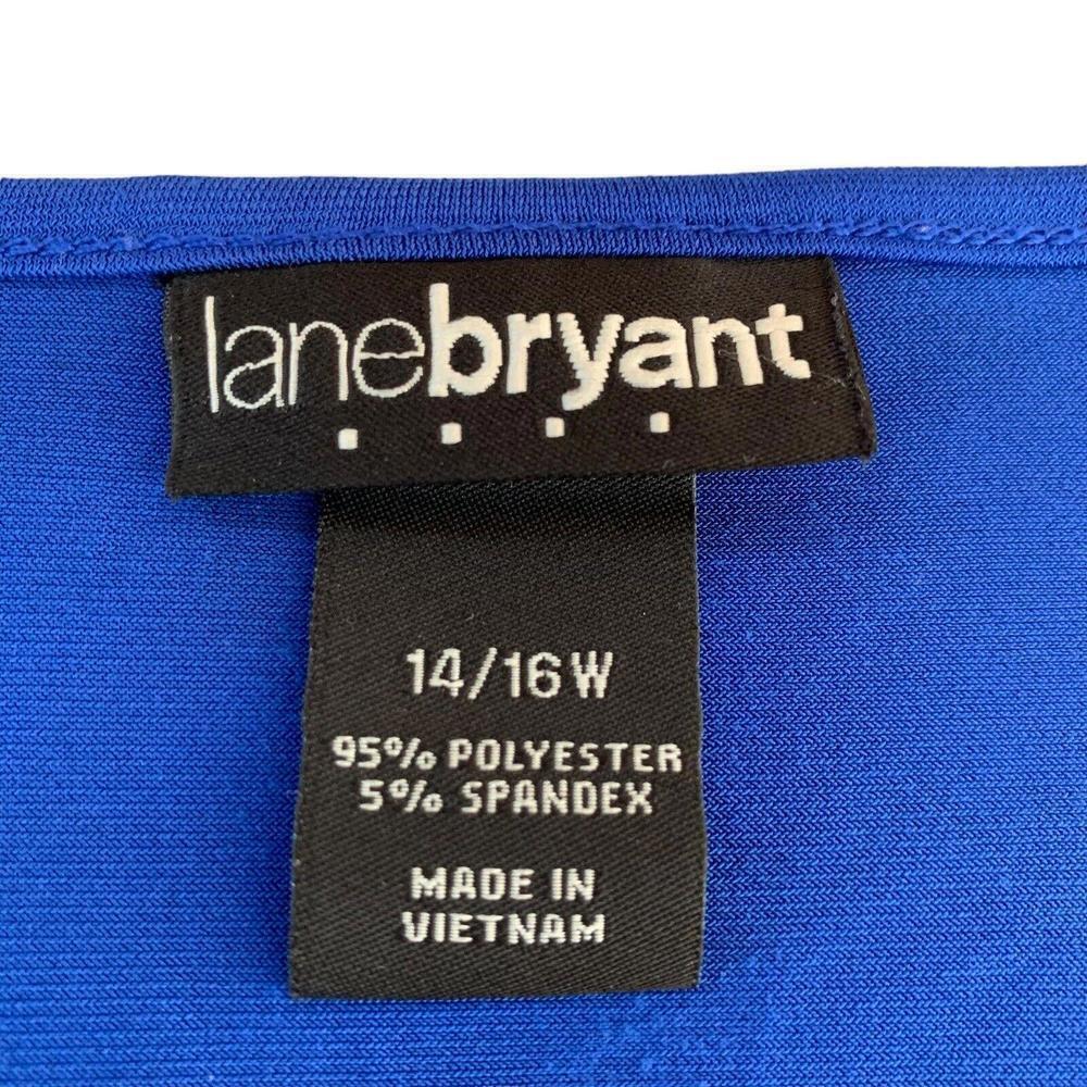 Lane Bryant Royal Blue Stretch V Neck Faux Wrap Waist Tie Knot LS Dress 14/16 - Picture 4 of 7